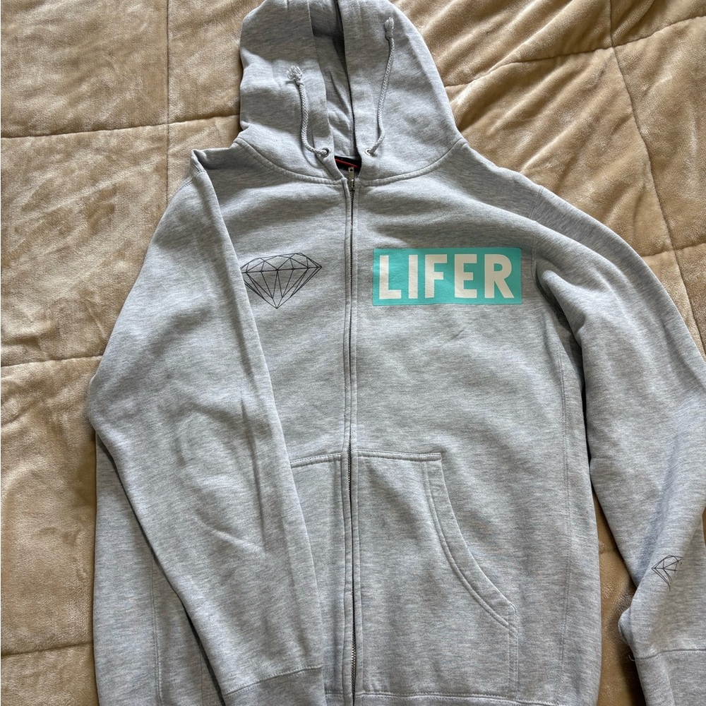 Diamond Supply Co Zip Hoodie Grey “LIFER” Graphic Y2K Size L